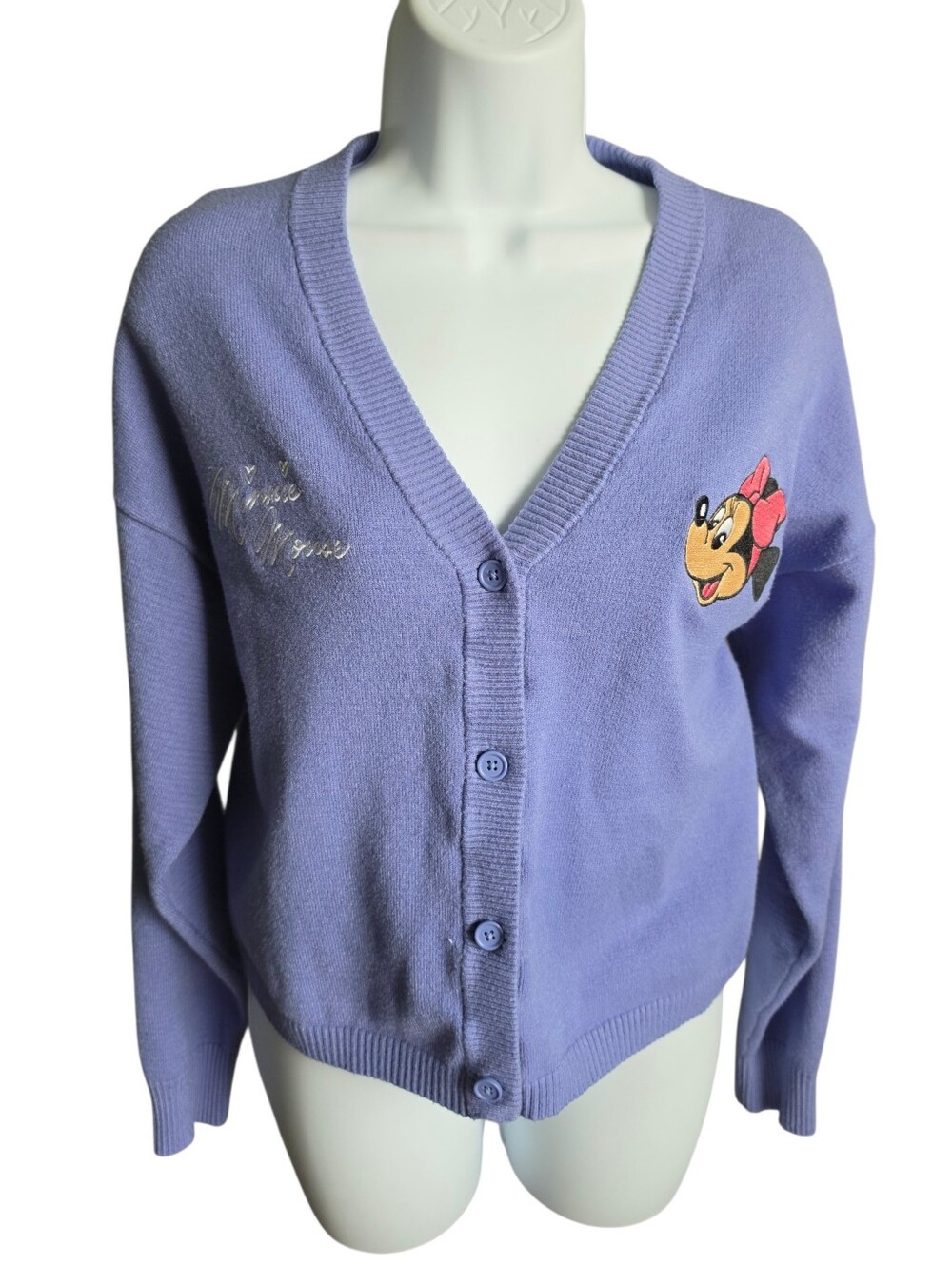 Disney Parks Minnie Mouse Cornflower Knit Cardigan Sweater – Size M